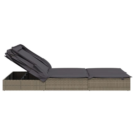 2-Person Sunbed with Foldable Roof Gray 83.9"x46.5"x38.2" Poly Rattan