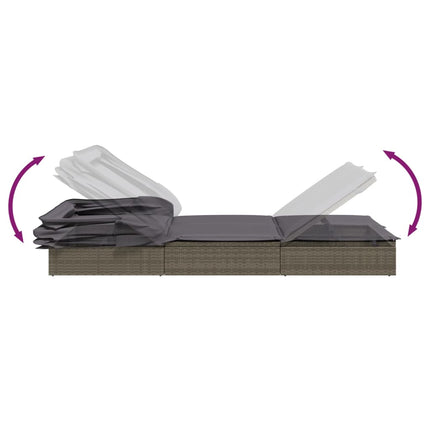 2-Person Sunbed with Foldable Roof Gray 83.9"x46.5"x38.2" Poly Rattan