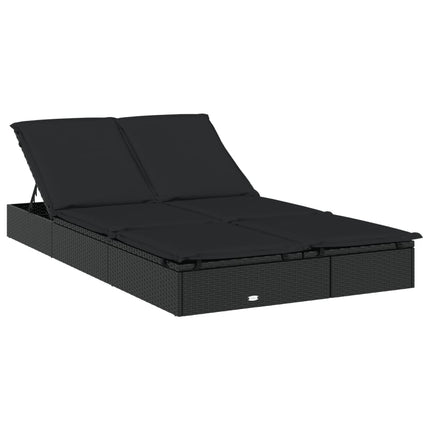2-Person Sunbed with Foldable Roof Black 83.9"x46.5"x38.2" Poly Rattan