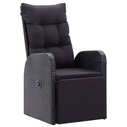 Reclining Patio Chairs with Cushions 2 pcs Black Poly Rattan