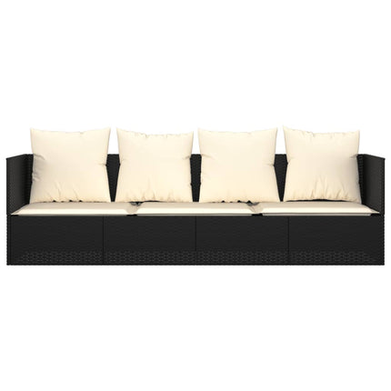 Patio Lounge Bed with Cushions Black Poly Rattan