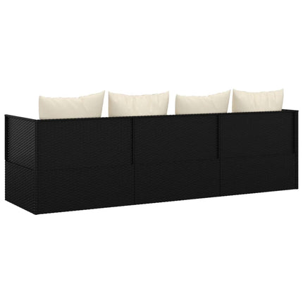 Patio Lounge Bed with Cushions Black Poly Rattan