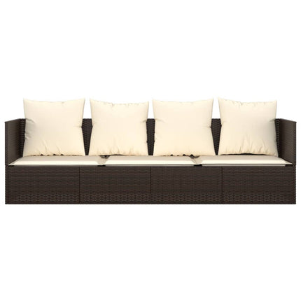 Patio Lounge Bed with Cushions Brown Poly Rattan