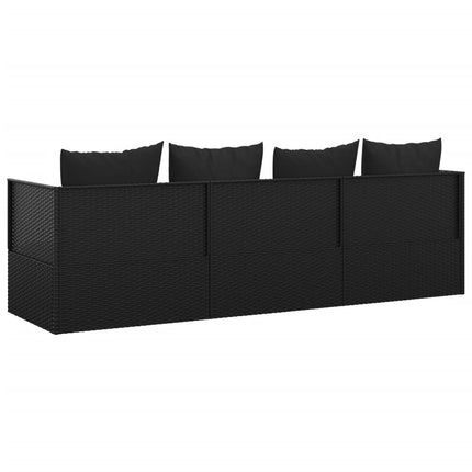 Patio Lounge Bed with Cushions Black Poly Rattan