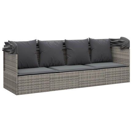 Patio Lounge Bed with Roof and Cushions Gray Poly Rattan