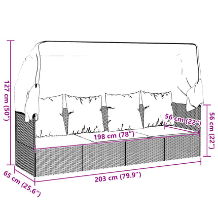 Patio Lounge Bed with Roof and Cushions Gray Poly Rattan