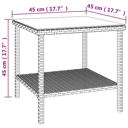 Side Table Brown 17.7"x17.7"x17.7" Poly Rattan and Tempered Glass
