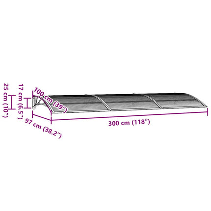 Door Canopy Gray 118.1"x39.4" Polycarbonate