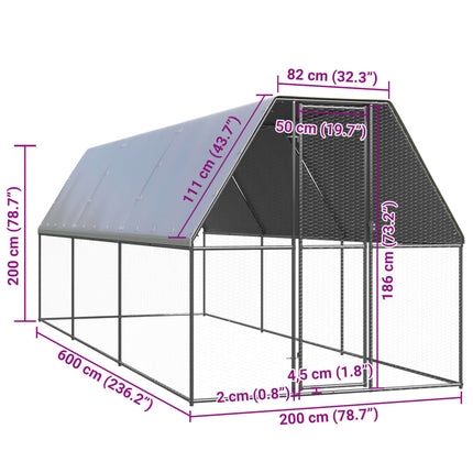 Outdoor Chicken Cage 6.6‘x19.7‘x6.6‘ Galvanized Steel