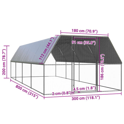 Outdoor Chicken Cage 9.8‘x26.2‘x6.6‘ Galvanized Steel