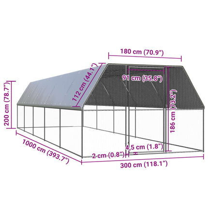 Outdoor Chicken Cage 9.8‘x32.8‘x6.6‘ Galvanized Steel