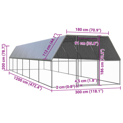 Outdoor Chicken Cage 9.8‘x39.4‘x6.6‘ Galvanized Steel