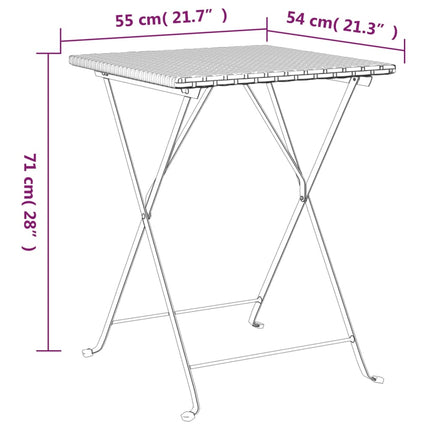 Folding Bistro Table Brown 21.7"x21.3"x28" Poly Rattan