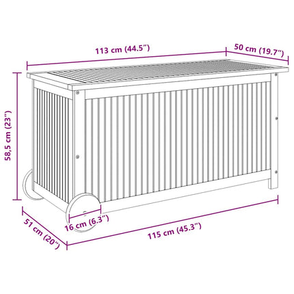 Patio Storage Box with Wheels 44.5"x19.7"x22.8" Solid Wood Acacia
