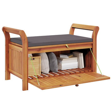 Patio Storage Bench with Cushion 35.8" Solid Wood Acacia