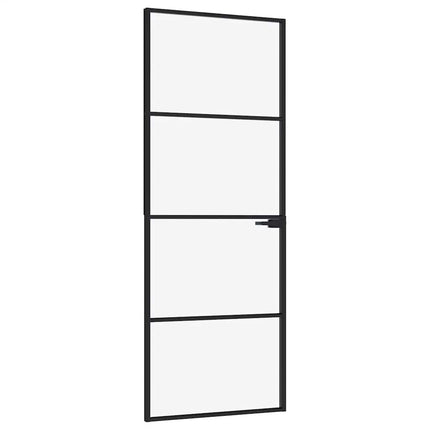 Interior Door Black 29.9"x79.3" Tempered Glass&Aluminum Slim