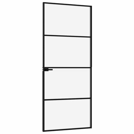 Interior Door Black 29.9"x79.3" Tempered Glass&Aluminum Slim