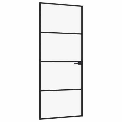 Interior Door Black 32.7"x79.3" Tempered Glass&Aluminum Slim