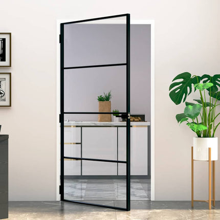 Interior Door Black 40.2"x79.3" Tempered Glass&Aluminum Slim