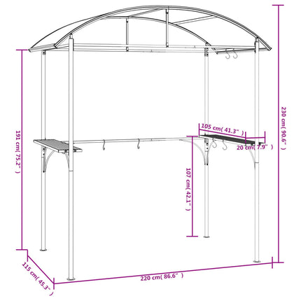 BBQ Gazebo with Side Shelves Anthracite 86.6"x45.3"x90.6" Steel