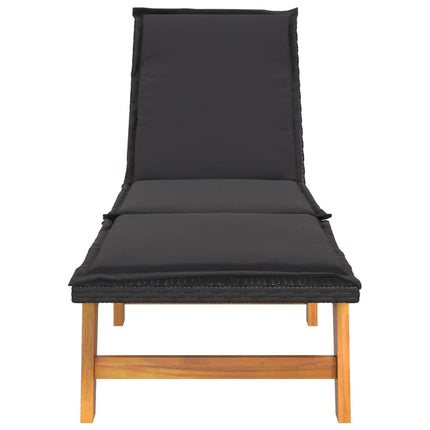 Sun Lounger with Cushion Poly Rattan and Solid Wood Acacia