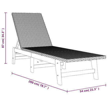Sun Lounger with Cushion Poly Rattan and Solid Wood Acacia