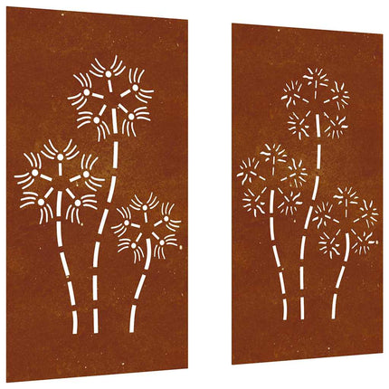 Patio Wall Decorations 2pcs 41.3"x21.7" Corten Steel Flower Design