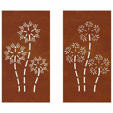 Patio Wall Decorations 2pcs 41.3"x21.7" Corten Steel Flower Design