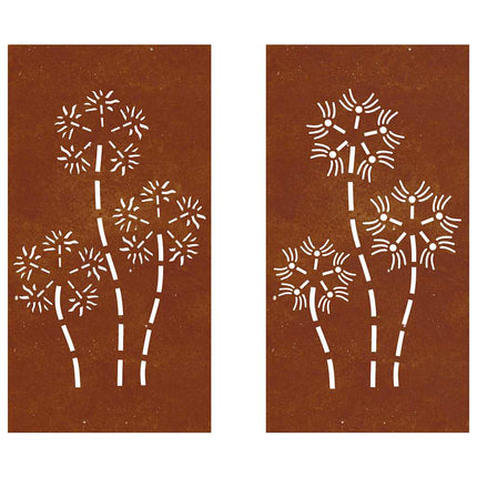 Patio Wall Decorations 2pcs 41.3"x21.7" Corten Steel Flower Design