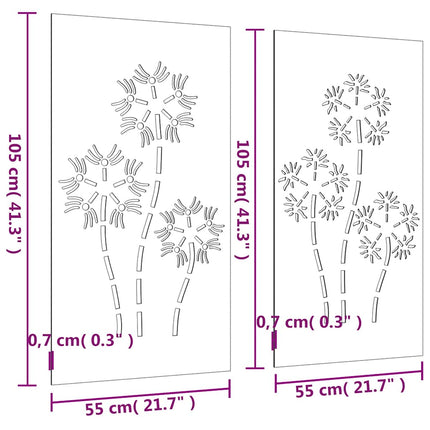Patio Wall Decorations 2pcs 41.3"x21.7" Corten Steel Flower Design