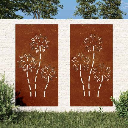 Patio Wall Decorations 2pcs 41.3"x21.7" Corten Steel Flower Design