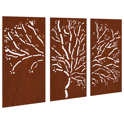 Patio Wall Decorations 3 pcs 41.3"x21.7" Corten Steel Tree Design