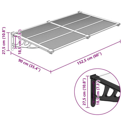 Door Canopy Black and Transparent 60"x35.4" Polycarbonate