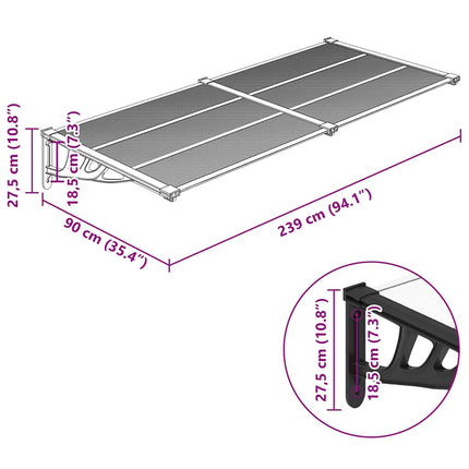 Door Canopy Black and Transparent 94.1"x35.4" Polycarbonate