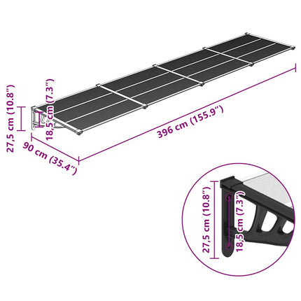 Door Canopy Black and Transparent 155.9"x35.4" Polycarbonate