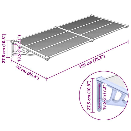 Door Canopy Gray and Transparent 78.3"x35.4" Polycarbonate