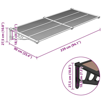 Door Canopy Black 94.1"x35.4" Polycarbonate
