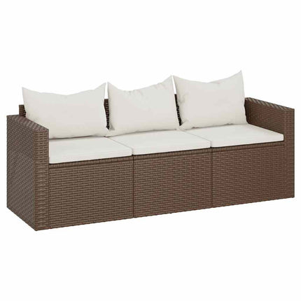 3-Seater Patio Sofa with Cushions Brown Poly Rattan