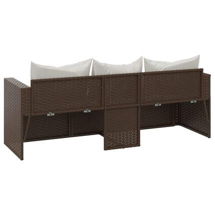 3-Seater Patio Sofa with Cushions Brown Poly Rattan