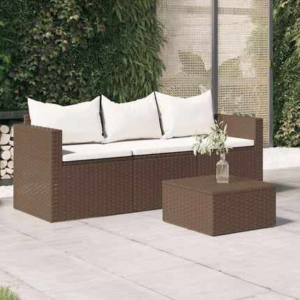 3-Seater Patio Sofa with Cushions Brown Poly Rattan