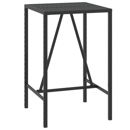 Bar Table with Glass Top Black 27.6"x27.6"x43.3" Poly Rattan