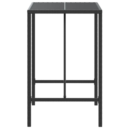Bar Table with Glass Top Black 27.6"x27.6"x43.3" Poly Rattan