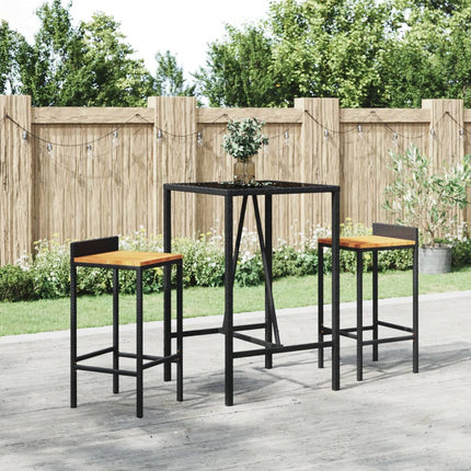 Bar Table with Glass Top Black 27.6"x27.6"x43.3" Poly Rattan