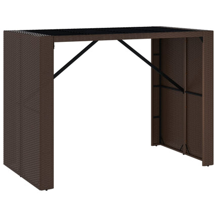 Bar Table with Glass Top Brown 57.1"x31.5"x43.3" Poly Rattan