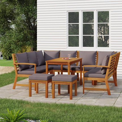 9 Piece Patio Dining Set with Cushions Solid Wood Acacia