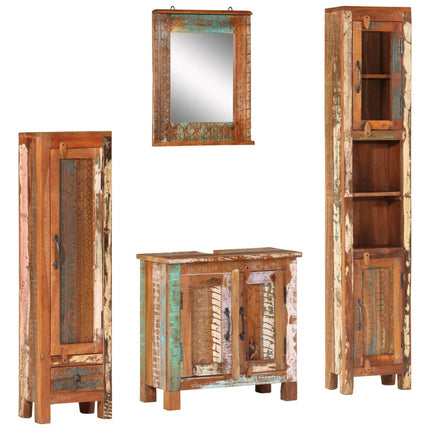 Bathroom Furniture Set Multi-colored Solid reclaimed wood, glass