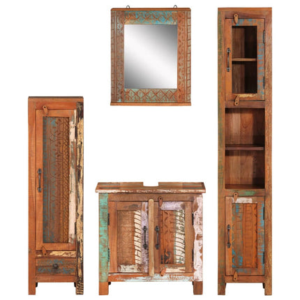 Bathroom Furniture Set Multi-colored Solid reclaimed wood, glass