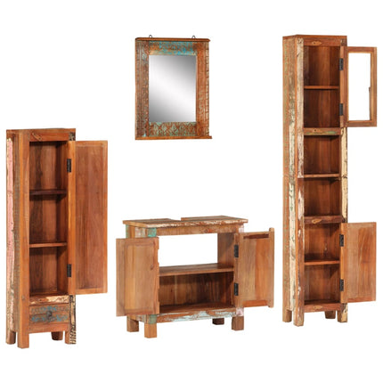 Bathroom Furniture Set Multi-colored Solid reclaimed wood, glass