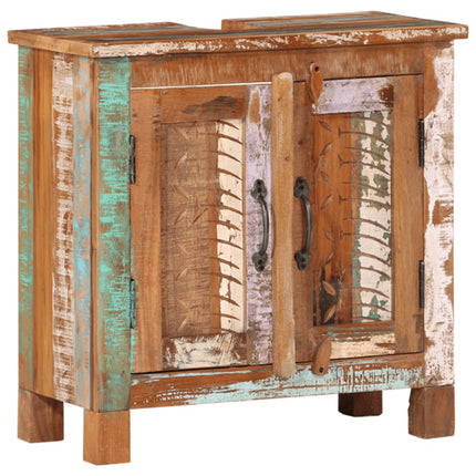 Bathroom Furniture Set Multi-colored Solid reclaimed wood, glass