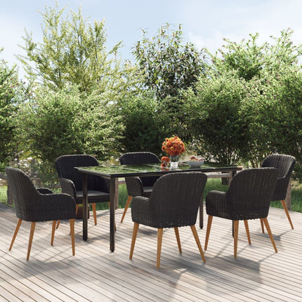7 Piece Patio Dining Set with Cushions Black